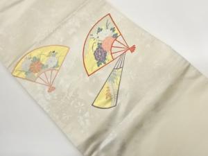 引箔扇に牡丹・菊模様織出し名古屋帯